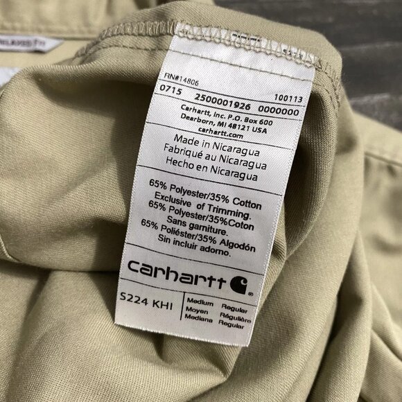 CARHARTT MENS KHAKI BEIGE TAN UTILITY BUTTON UP SHIRT POCKETS OUTDOOR STREETWEAR - Picture 4 of 4